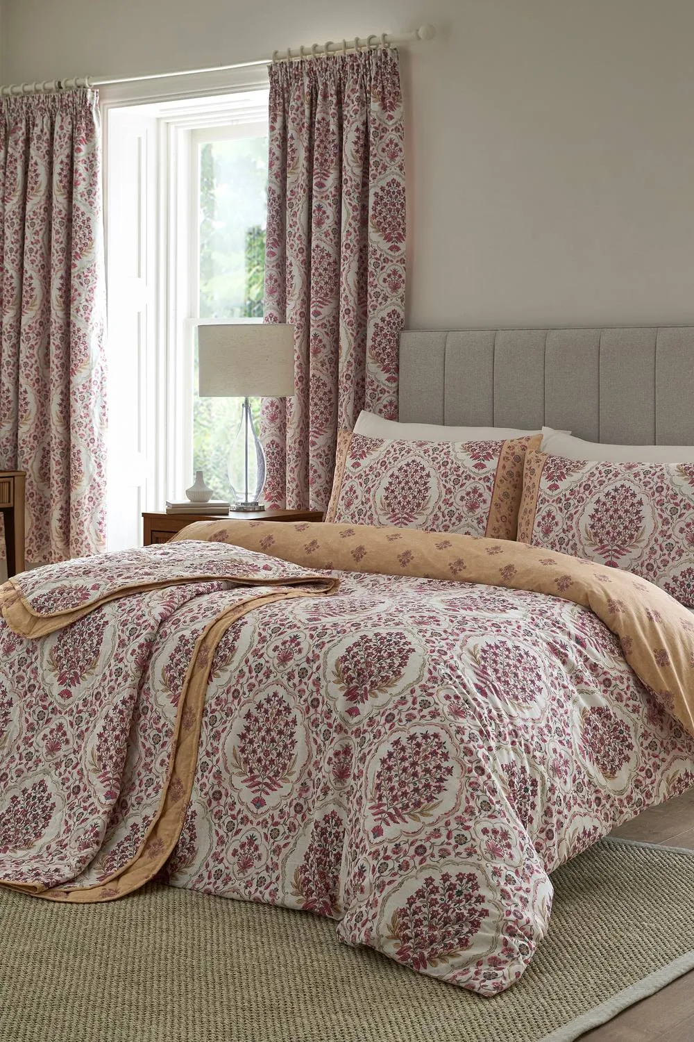 Dreams & Drapes 'Ashmead' 100% Cotton Damask Print Duvet Cover Set in Dark Red 5