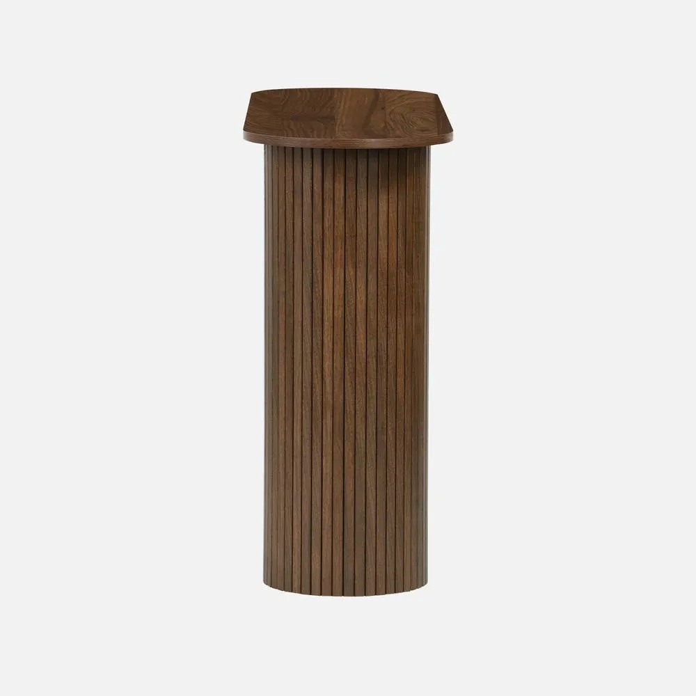 sweeek Scandinavian Oval Console With Grooved Wooden Effect in Dark Brown 3