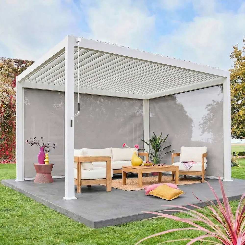 sweeek Louvered pergola aluminium 4 x 3m with a 3m blind & a 4m blind in White 3