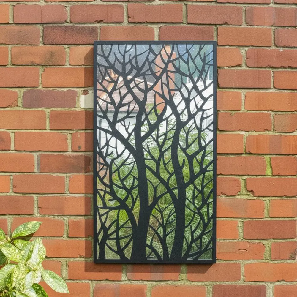 Melody Maison Black Tree Detail Garden Wall Mirror - 90cm X 50cm 6