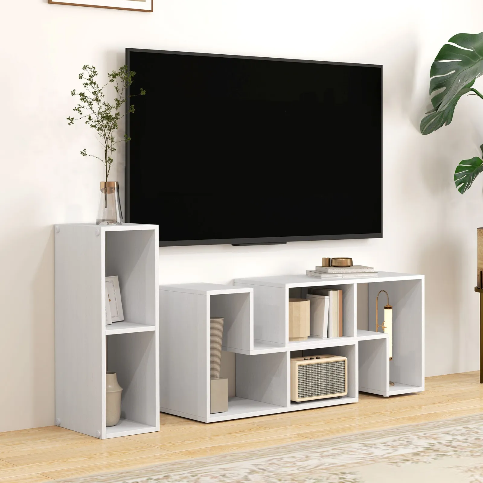 HOMCOM TV Unit for TVs up to 75 Inches, Free Combination TV Stand in White