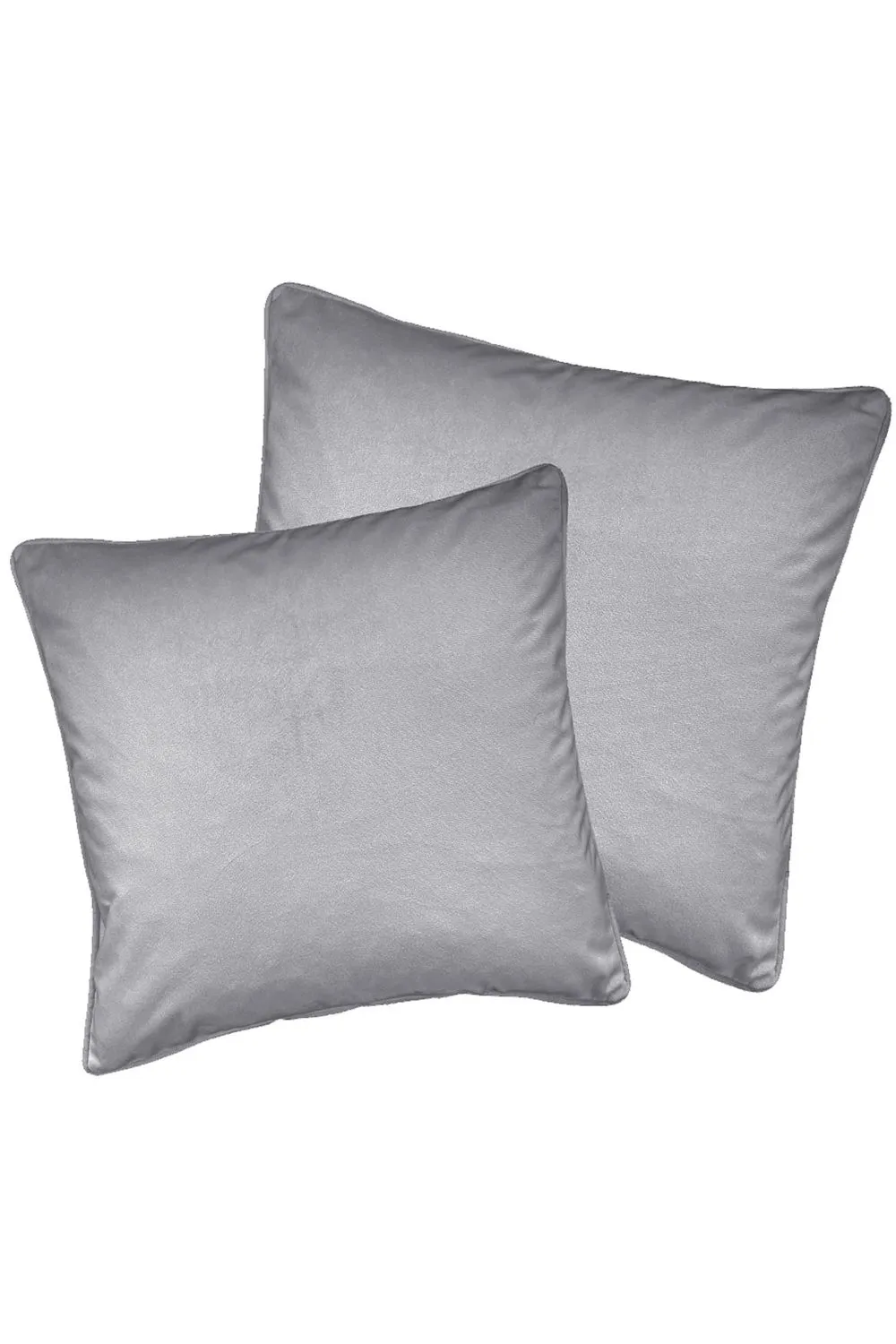 Enhanced Living Pair of Soft Velvet Double Sided Zip Opening Piped Edge Cushion Covers - Cases Only in Grey