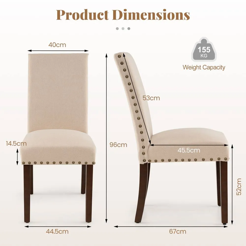 Costway Set of 2 Dining Chairs Upholstered Dinner Chairs w/ High Back in Beige 2