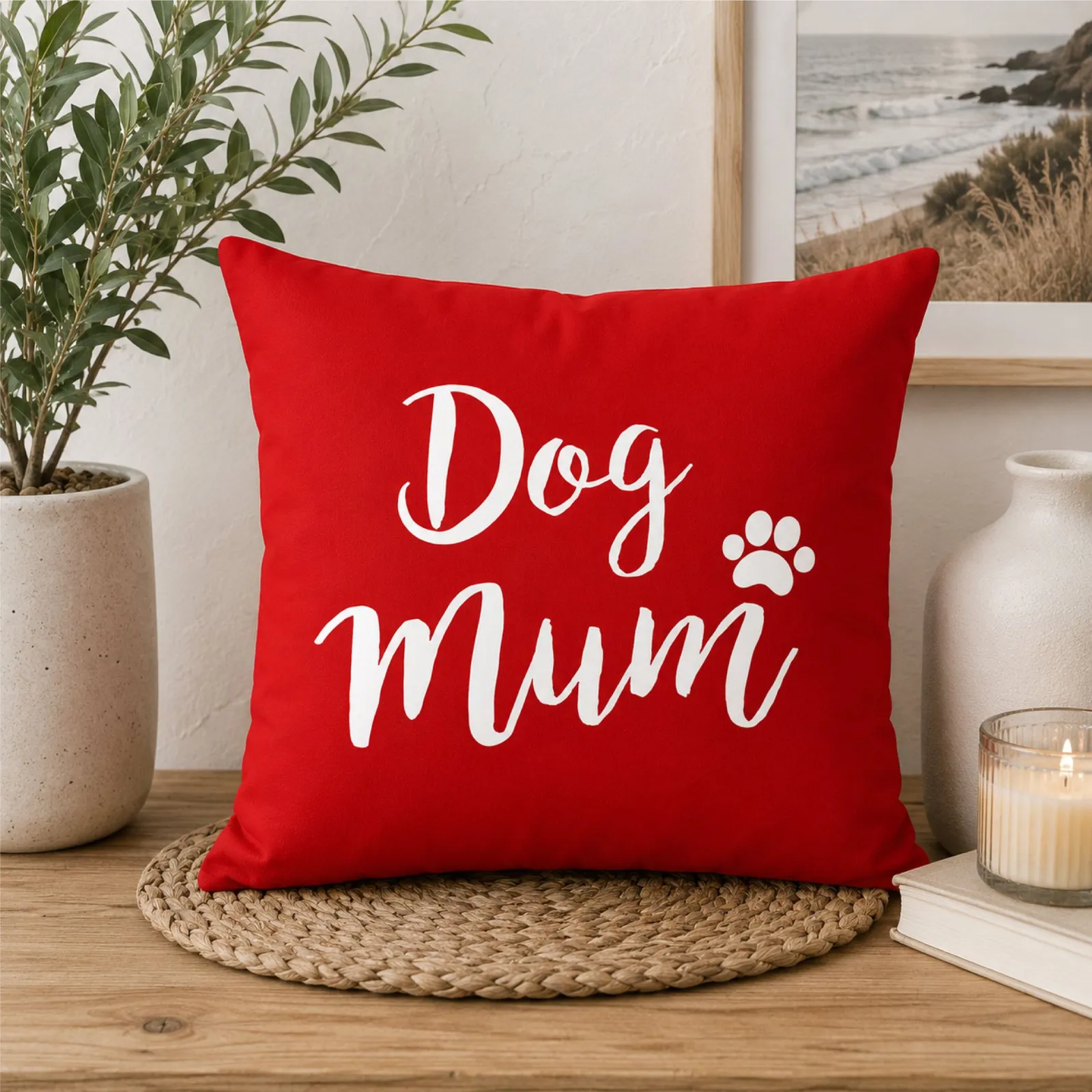 60 SECOND MAKEOVER Dog Mum Cushion Cover 16" x 16" in Red