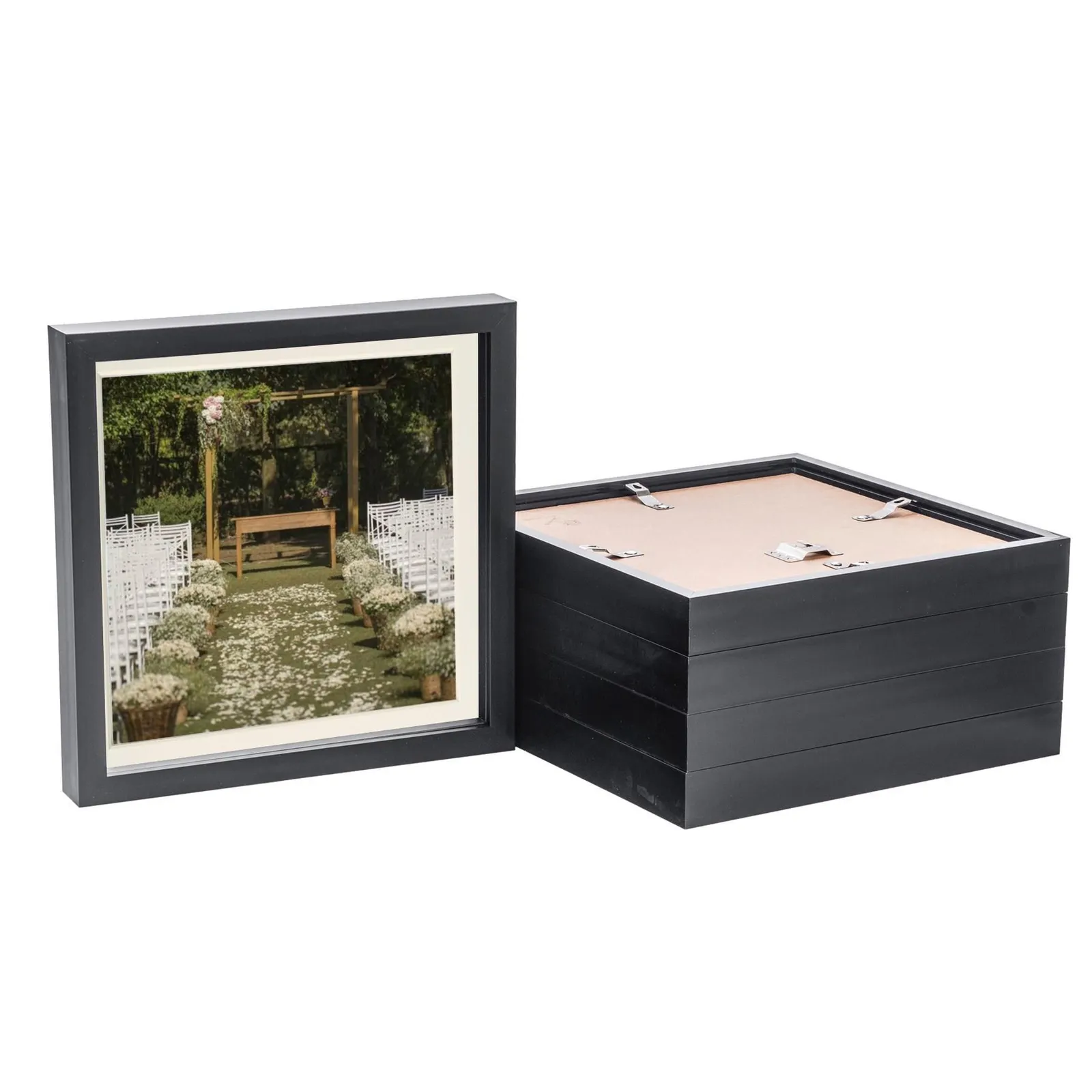 Nicola Spring 10x10" 3D Box Photo Frames 8x8" x5 in Ivory