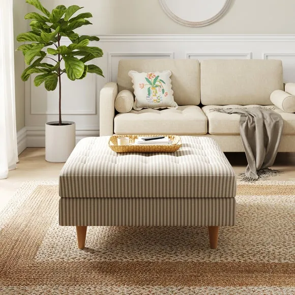 Zoe Pinstripe Fabric Square Storage Footstool 1