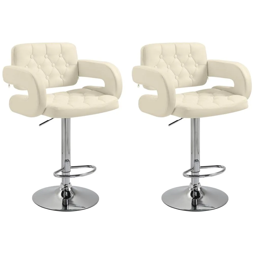 HOMCOM Set of 2 Height Adjustable Barstool with Extra Large Seat, White