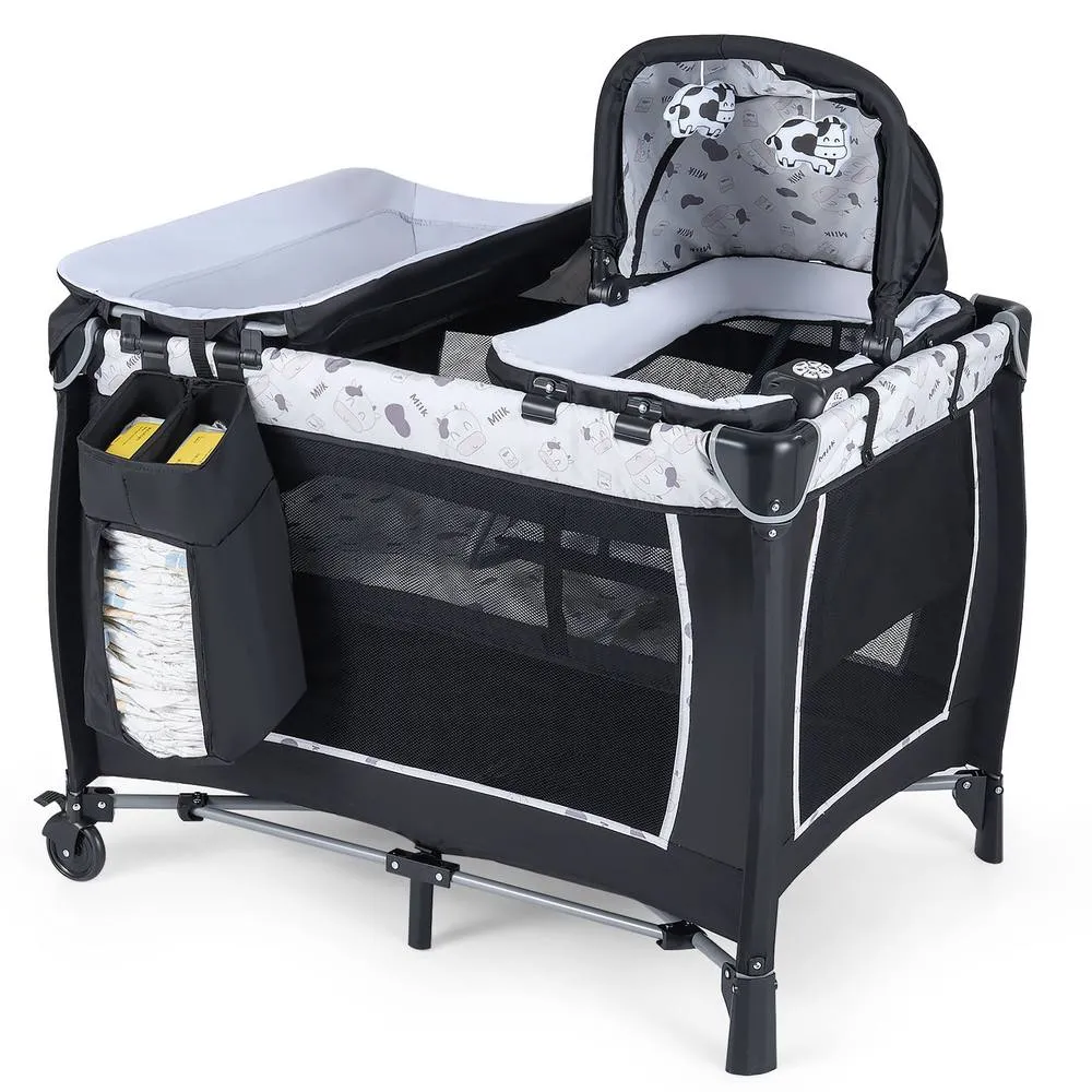 Costway Foldable Pack &Play Portable Baby Playard w/Rocking Bassinet&Music Box