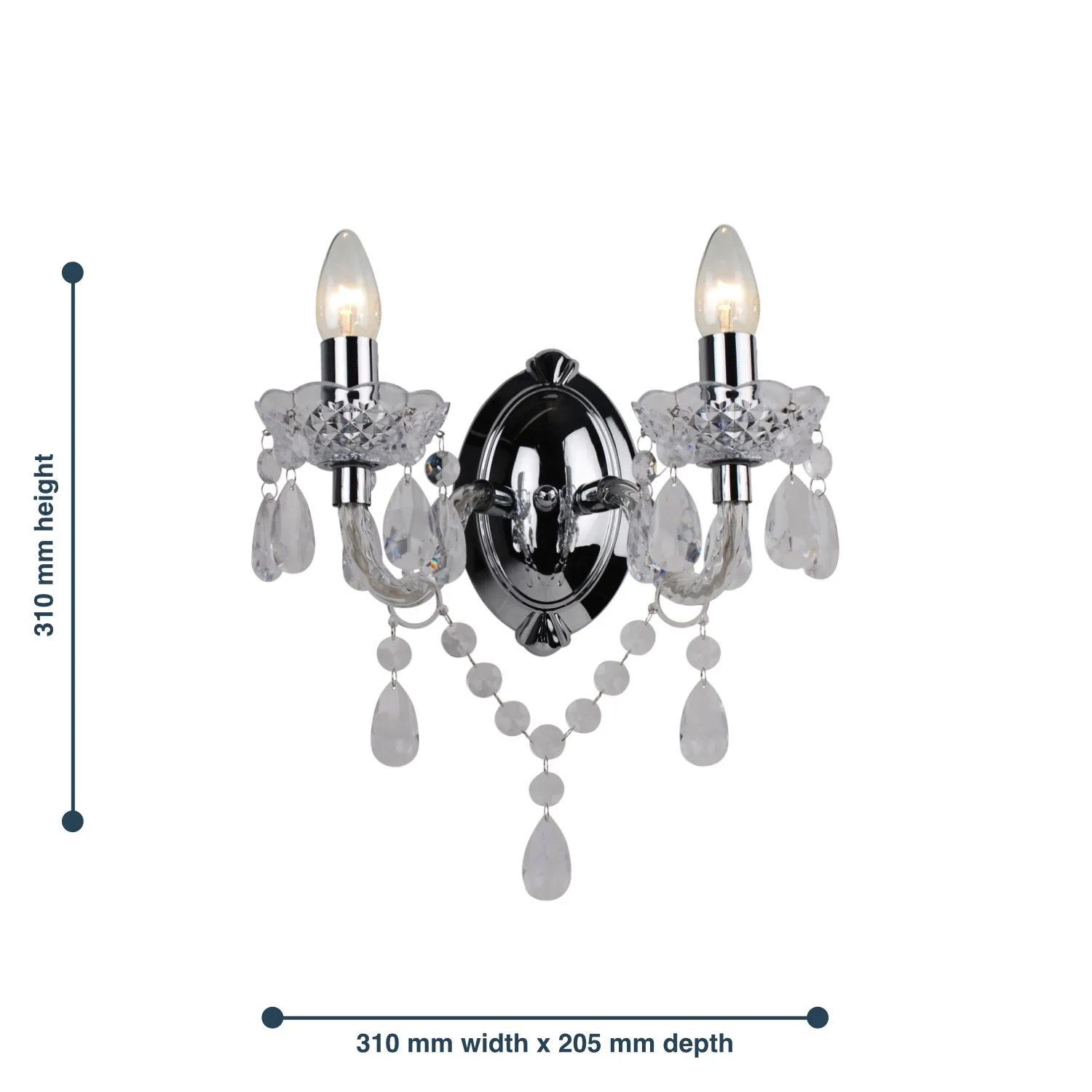 First Choice Lighting Clear Acrylic & Chrome Marie Therese Style 2 x 40W Wall Light 3