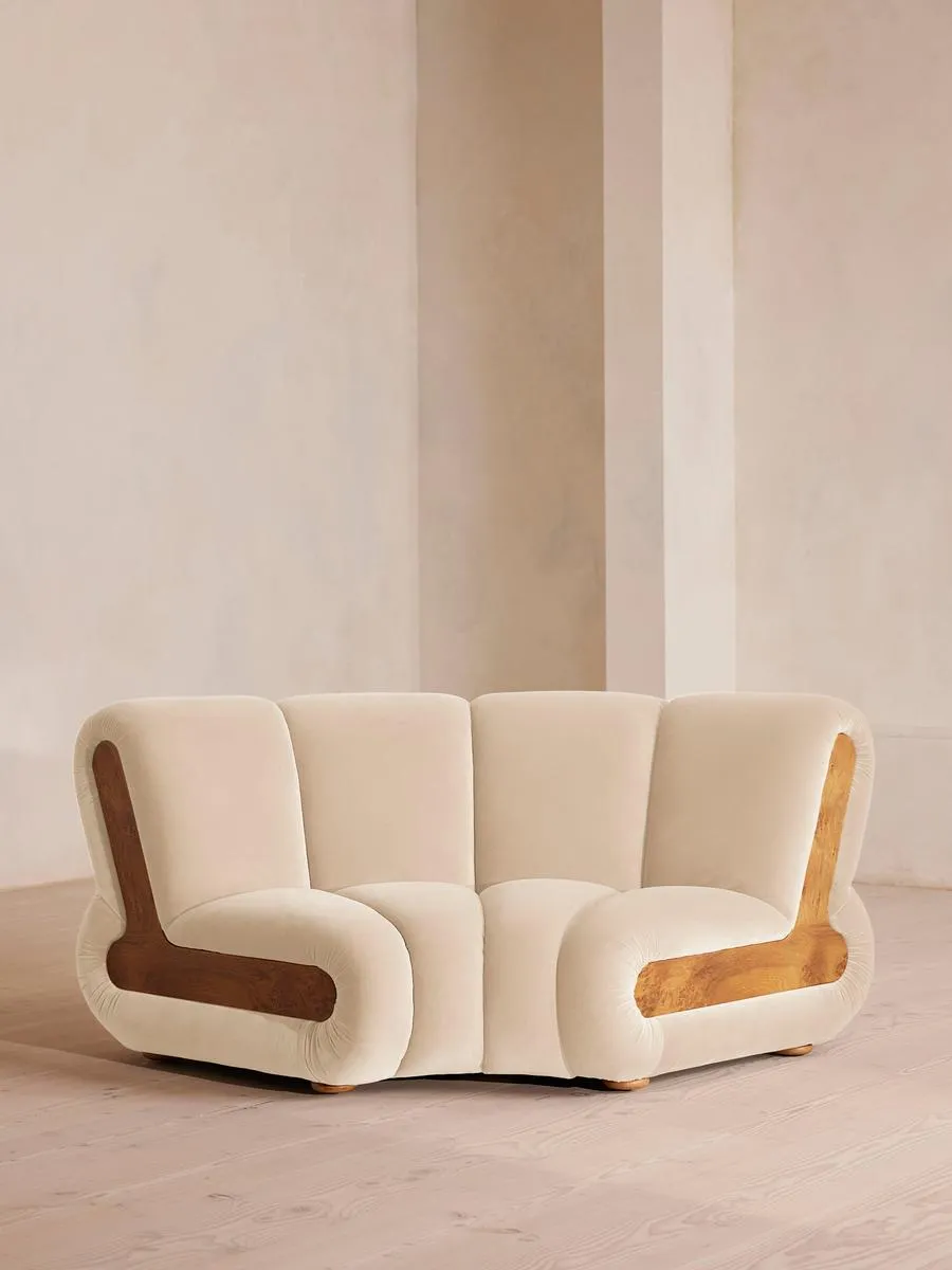 Noelle Modular Curved Armchair, Velvet Porcelain