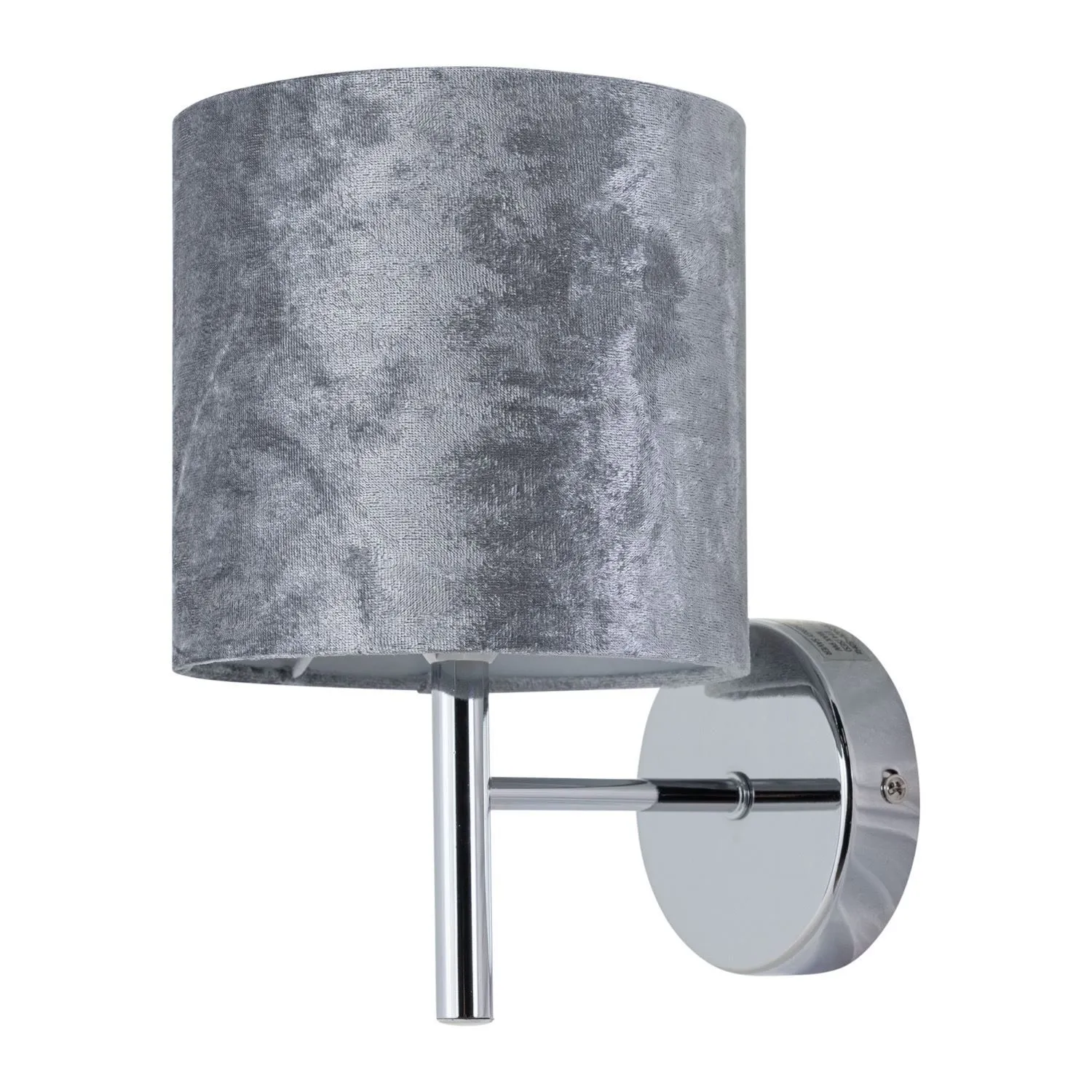 First Choice Lighting Brea - Chrome Wall Light with Grey Crushed Velvet Shade in Silver