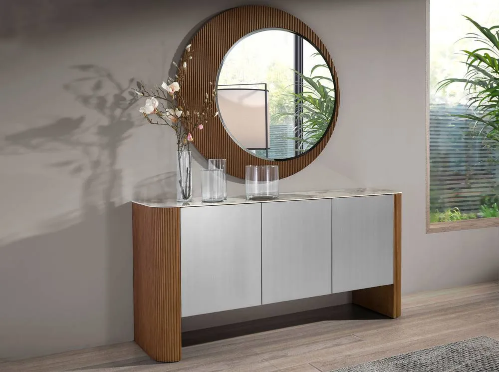 Angel Cerda Round Walnut Wall Mirror, 110 cm in Brown 4