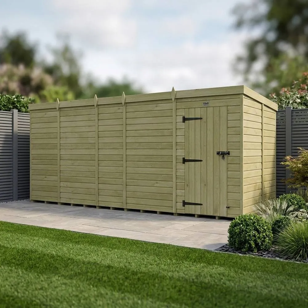 Buttercup Farm 19ft x 9ft Pent Garden Shed Single Door No Windows - Timber in Brown 2