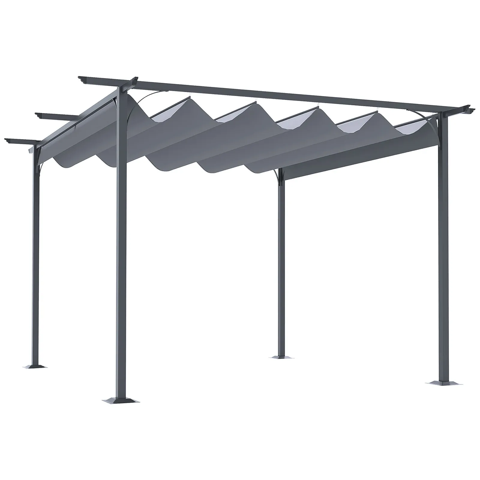 OUTSUNNY 3.5 x 3.5M Steel Pergola Gazebo Backyard Porch Awning Retractable Canopy in Grey 2
