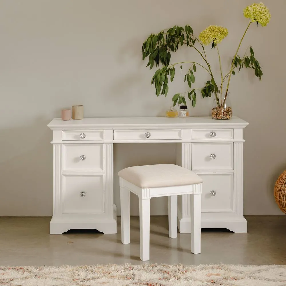 Statement Furniture Gainsborough Dressing Table with 7 Drawers & Crystal Handles in White