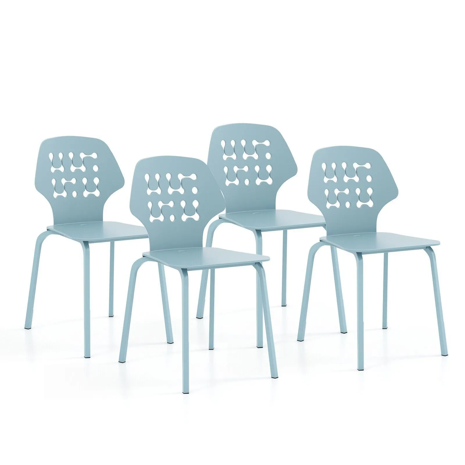 Costway Set of 4 Dining Chair Metal Kitchen Bar Chair Stool Armless Accent Side Chair in Blue 3
