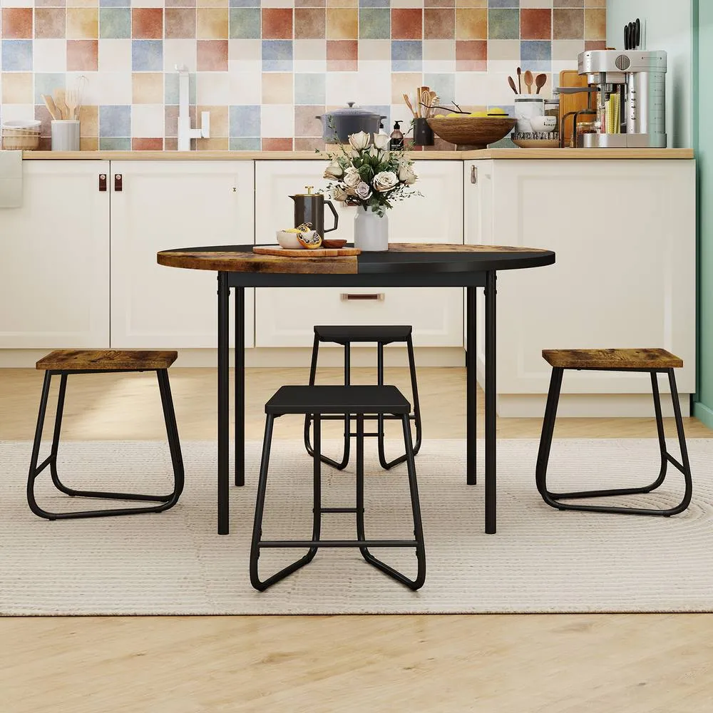Costway 5PCS Dining Set Round Kitchen Table &4 Stools Space-Saving Dinette Set 5