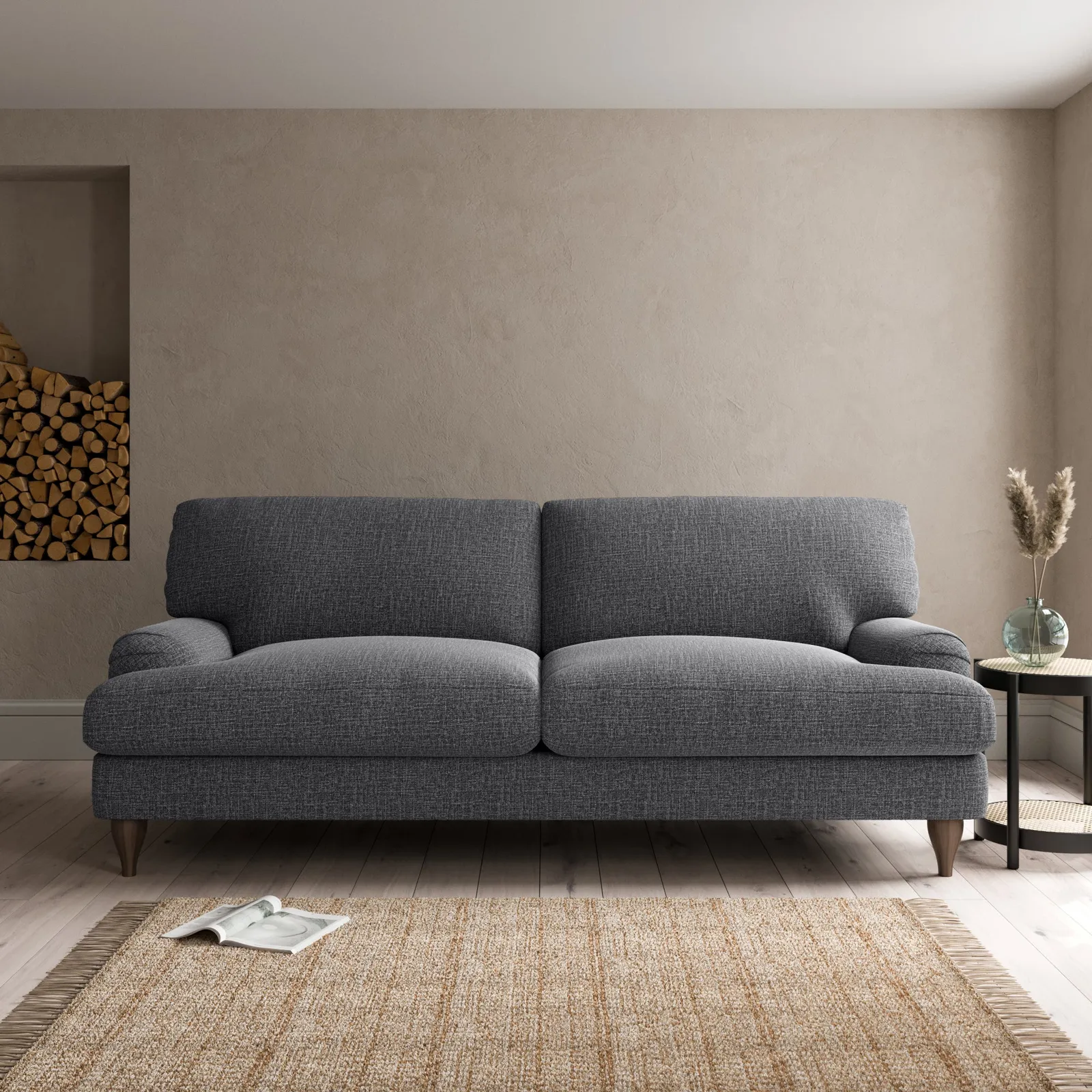 Darwin Slub Cotton Blend 4 Seater Sofa Black