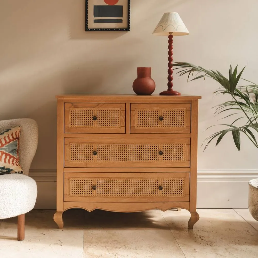 Statement Furniture Louis Chest of Drawers with Cane Rattan Drawers in Brown