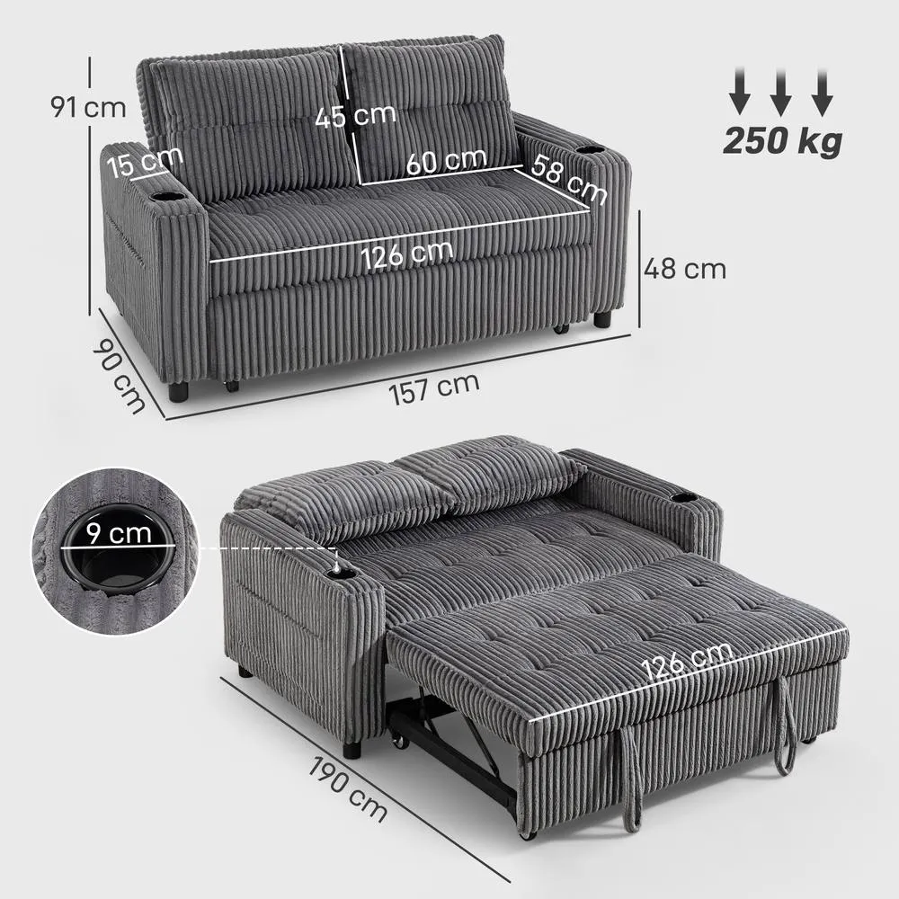 HOMCOM 2 Seater Sofa Bed, Click Clack Pull Out Bed Settee, Charcoal Grey in Dark Grey 3