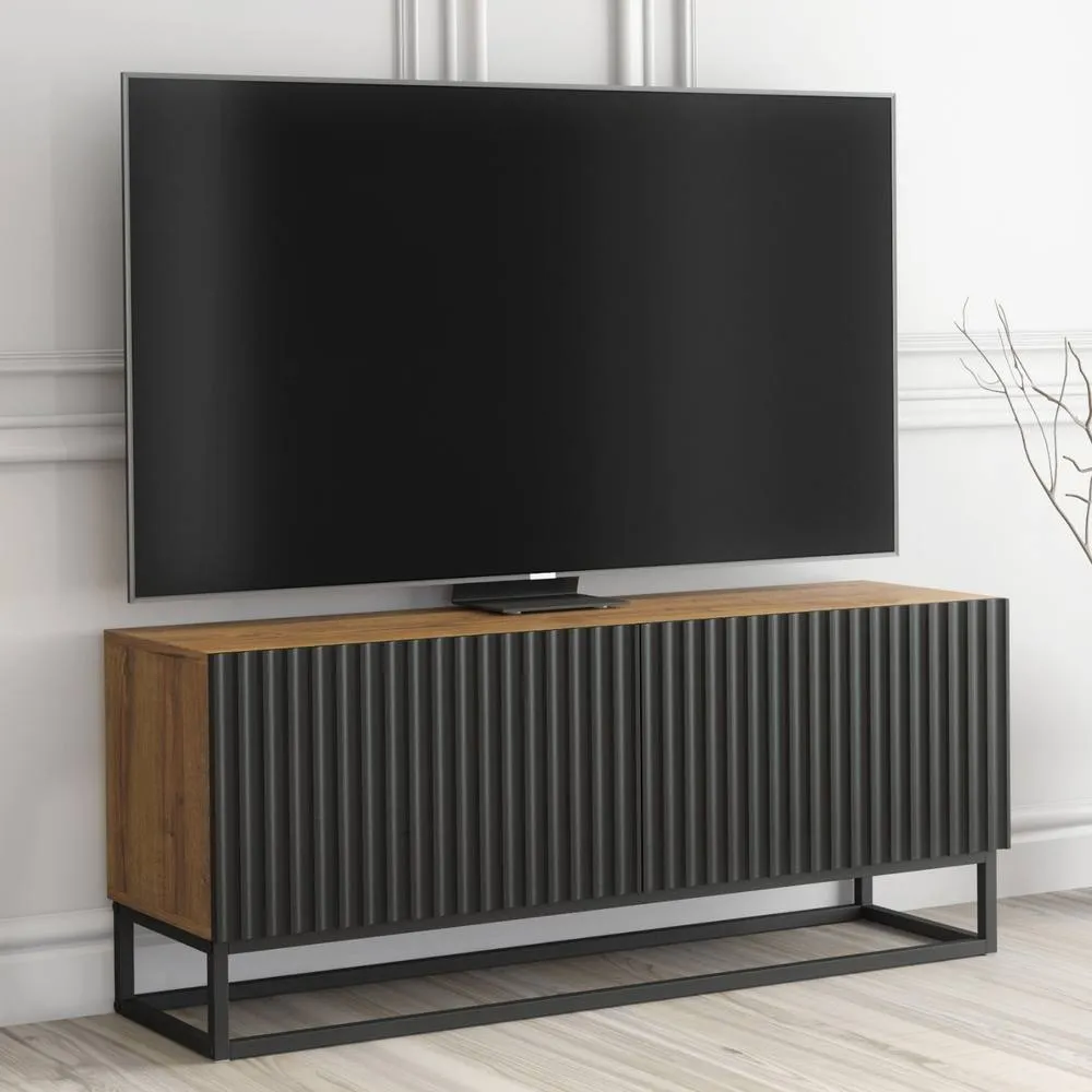 Creative Furniture Ripple TV Unit 100cm - Oak & Black Fluted Doors in Dark Brown 4