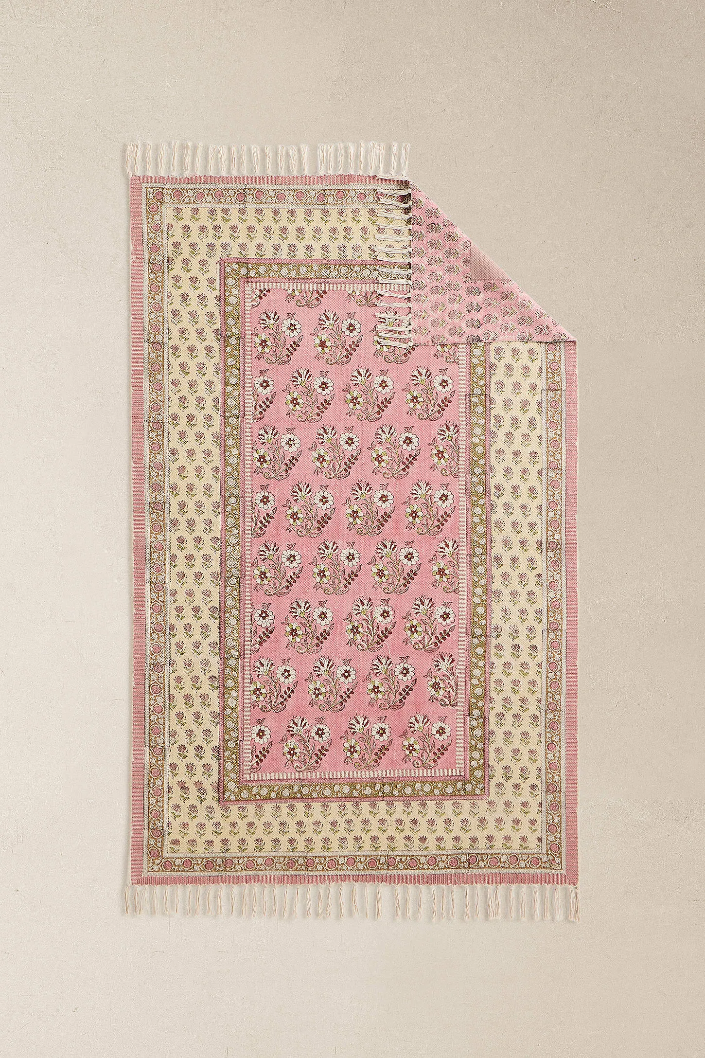 Pink Block Print Reversible 3x5ft / 90x150cm Rug - Pink