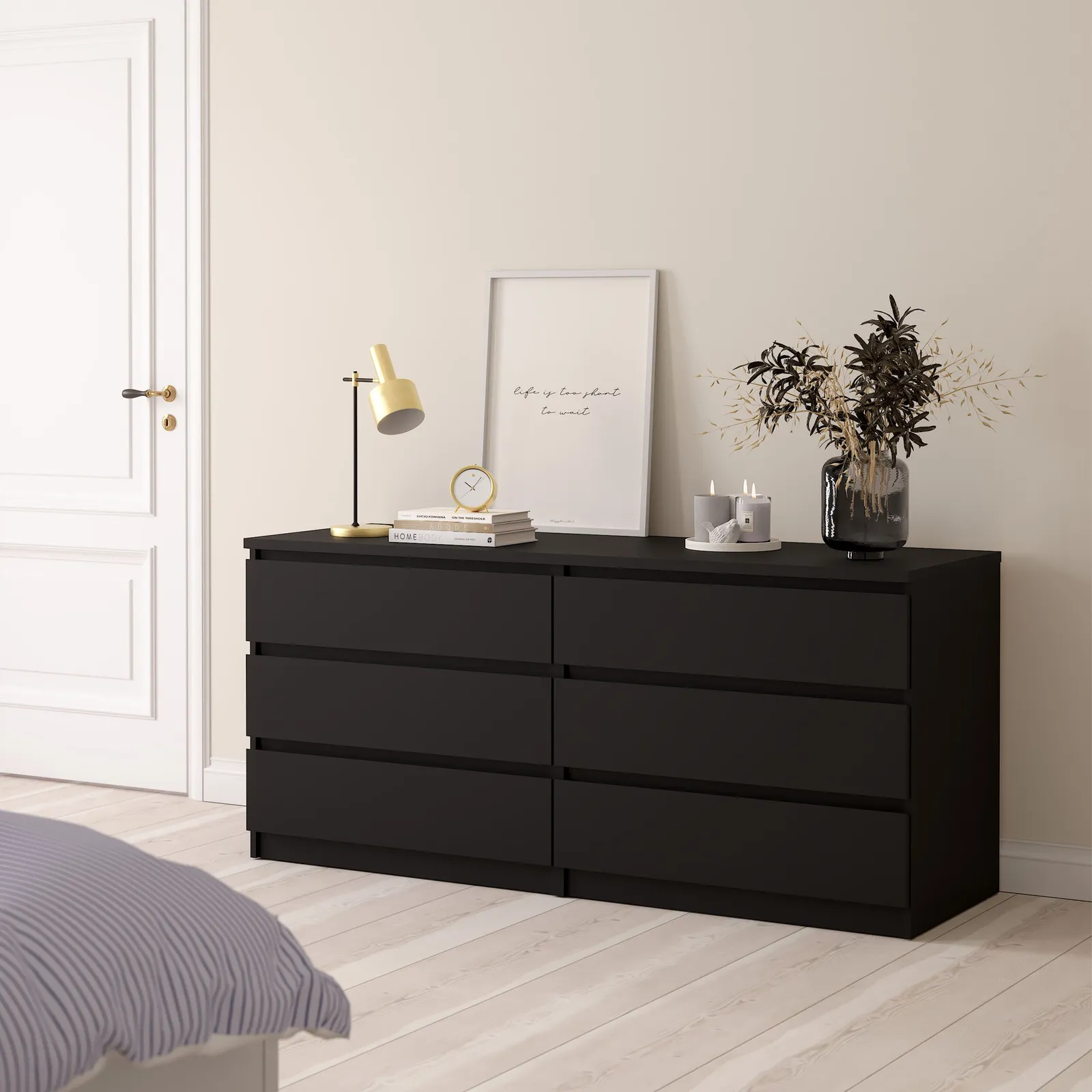 Furniture To Go Naia Wide Chest of 6 Drawers (3+3) in Black 6