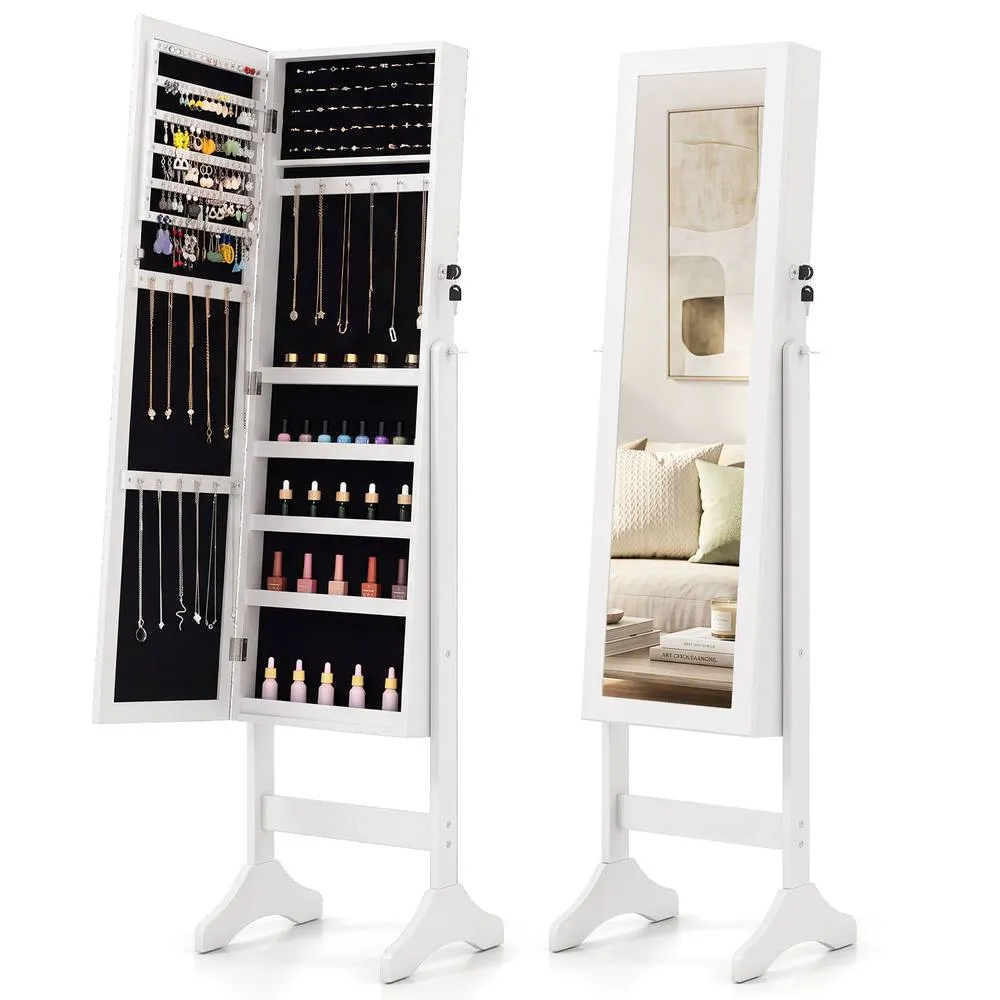 Costway Freestanding Jewelry Armoire Cabinet with Full Length Mirror in White 5