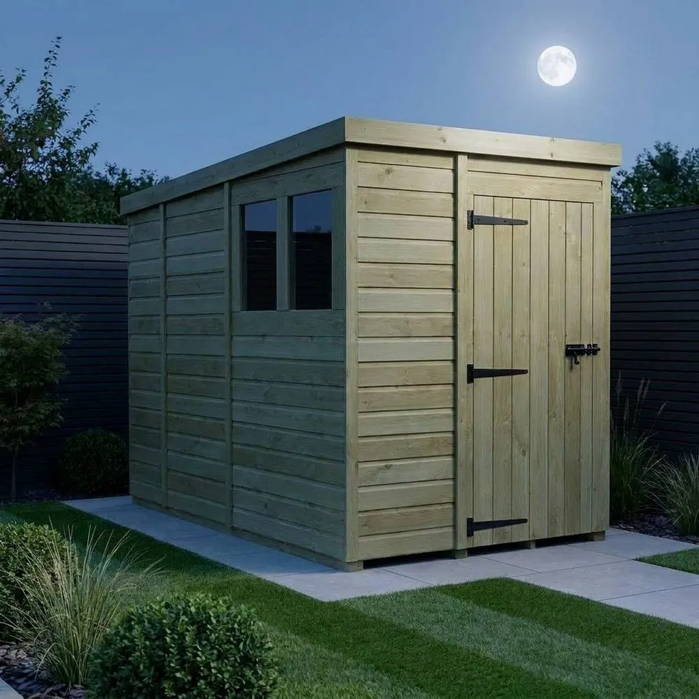 Buttercup Farm 5ft x 9ft Pent Garden Shed Single Door With Windows - Timber in Brown 3