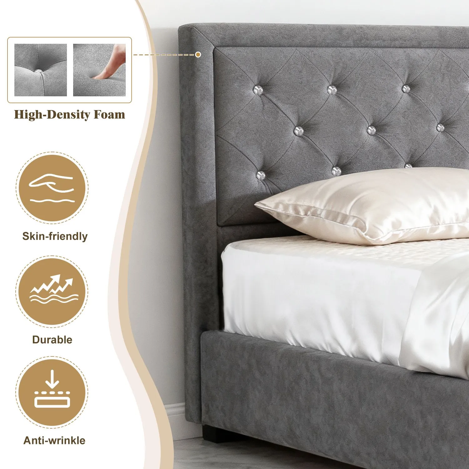 Comfy Living Ltd Grey Fabric Diamante Ottoman Bed Frame 3