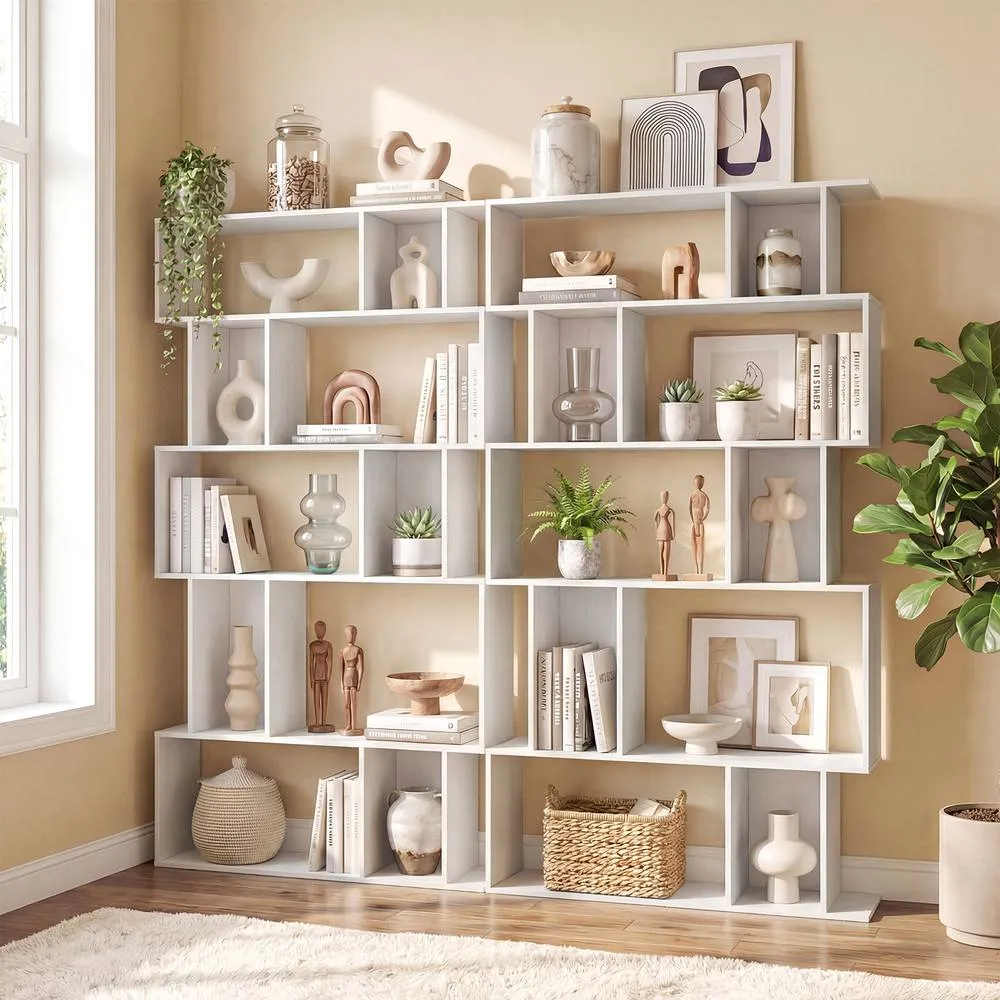 Costway Geometric Bookshelf 5-Tier Bookcase with Open Shelves in White 4