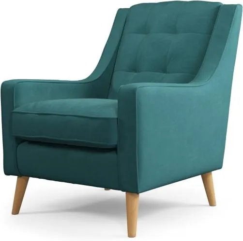 Content by Terence Conran Tobias, Armchair, Plush Kingfisher Blue Velvet, Light Wood Leg