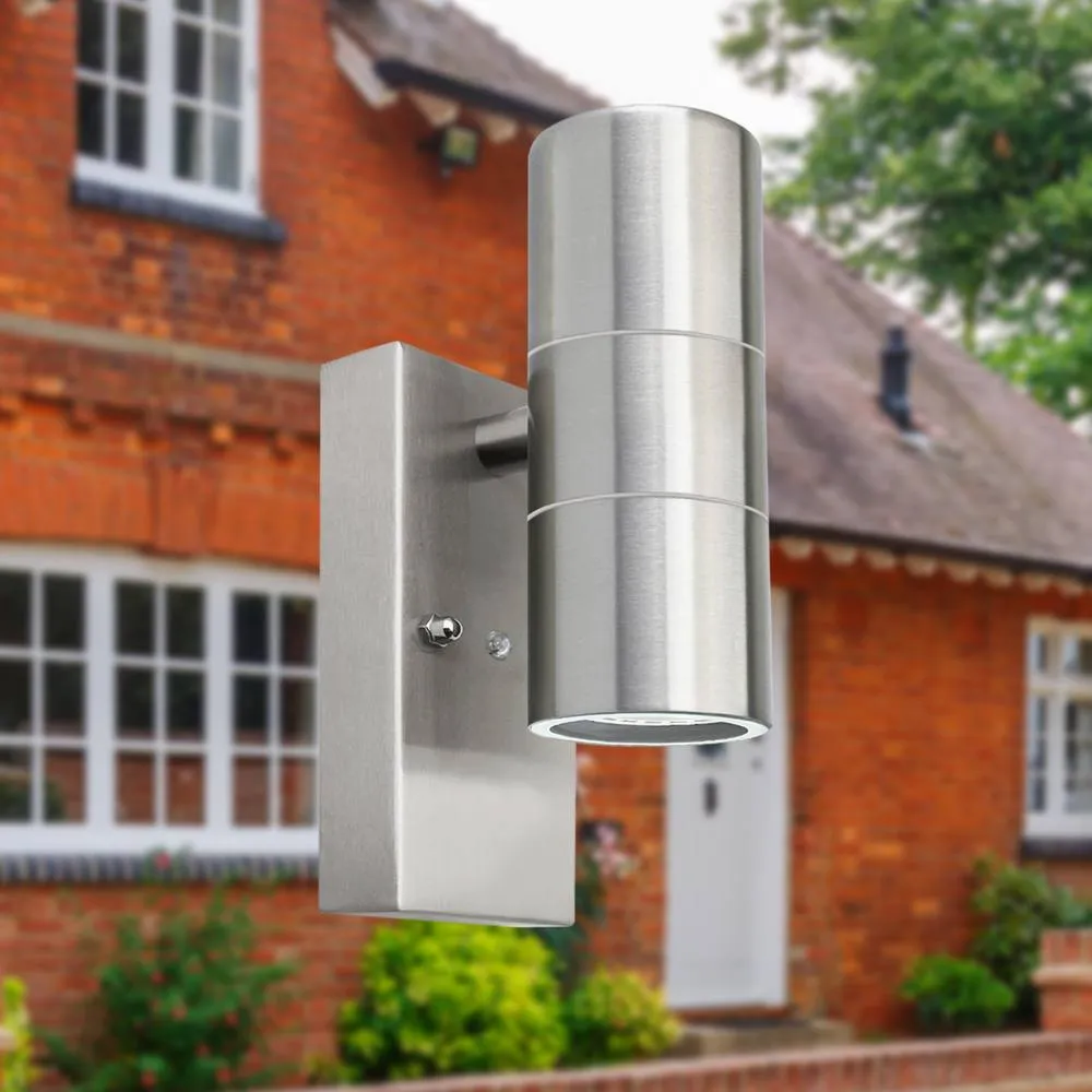 First Choice Lighting Blaze - Marine Grade Stainless Steel Dusk Dawn Sensor Wall Light in Silver 3