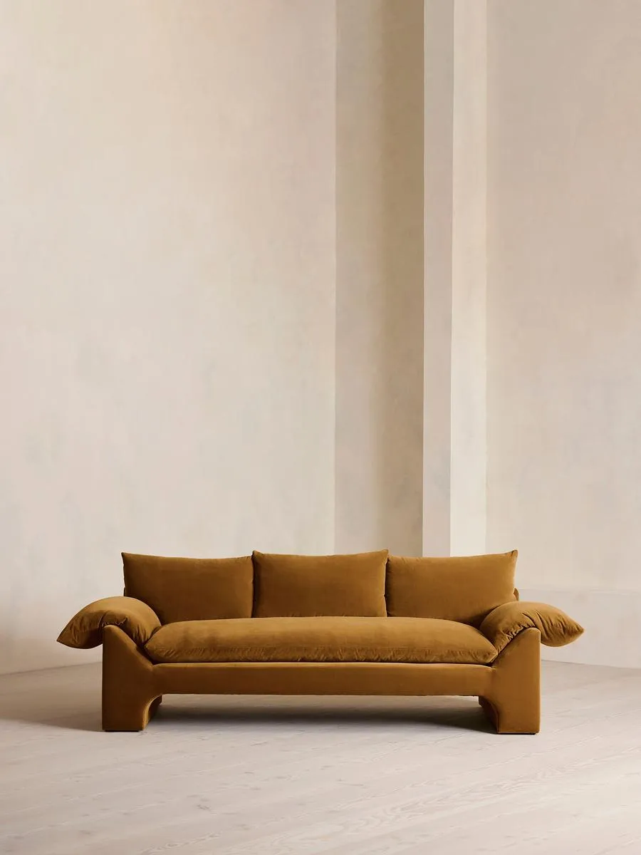Wyatt Three Seater Sofa, Velvet, Mustard