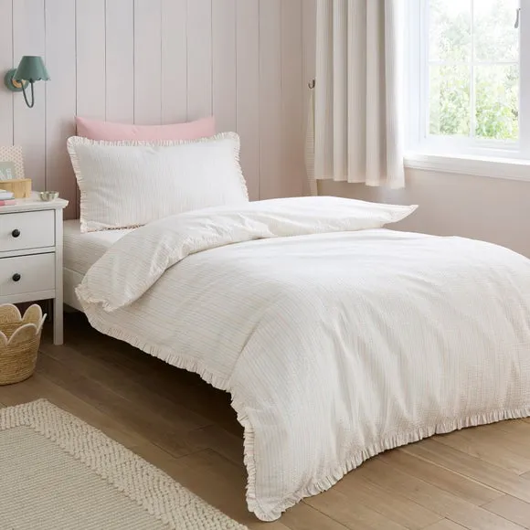 Stripe Frill Seersucker Cotton Duvet Cover and Pillowcase Set 2
