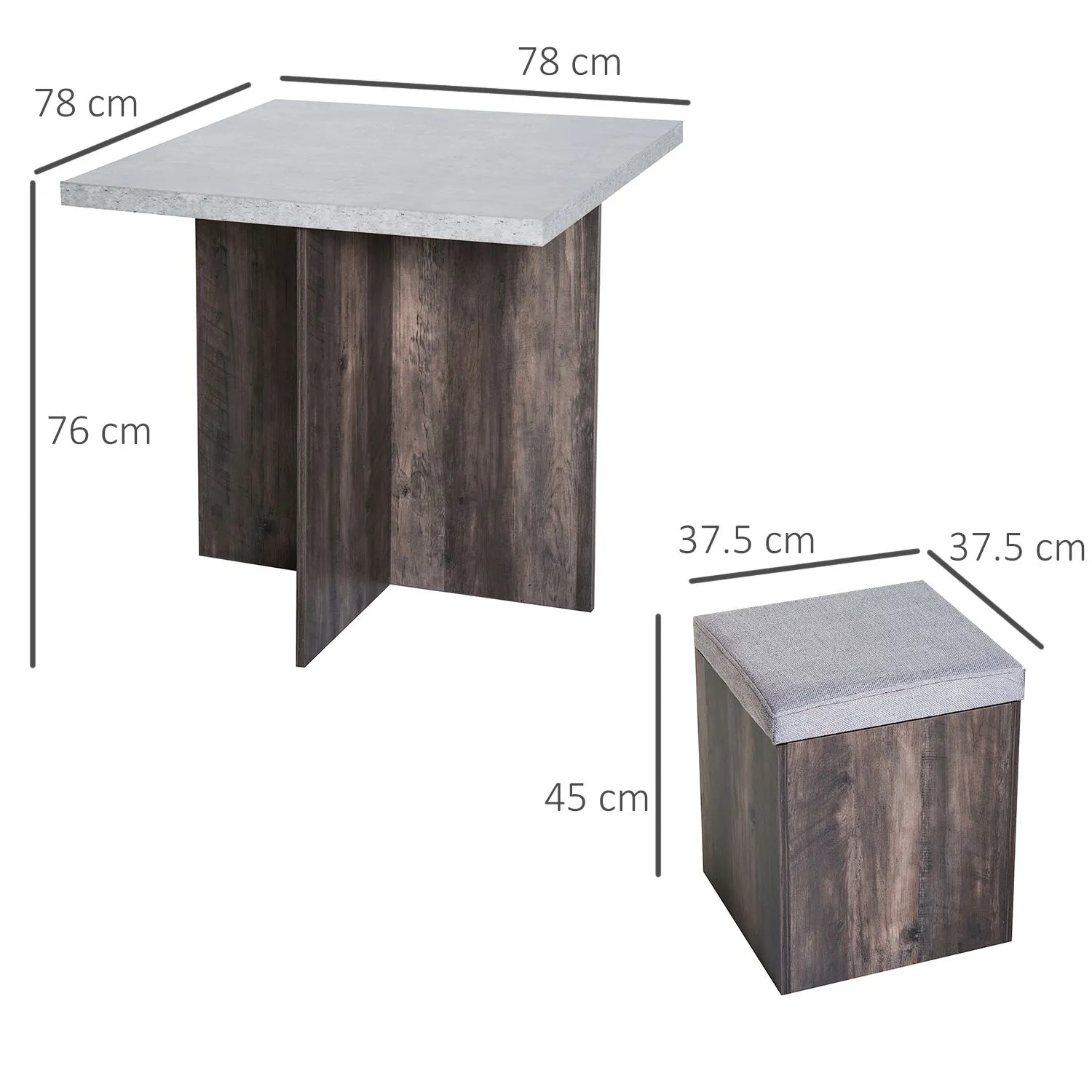 HOMCOM 5 PC Dining Set Wooden Space saving Storage Cushioned Ottoman Seats in Grey 3
