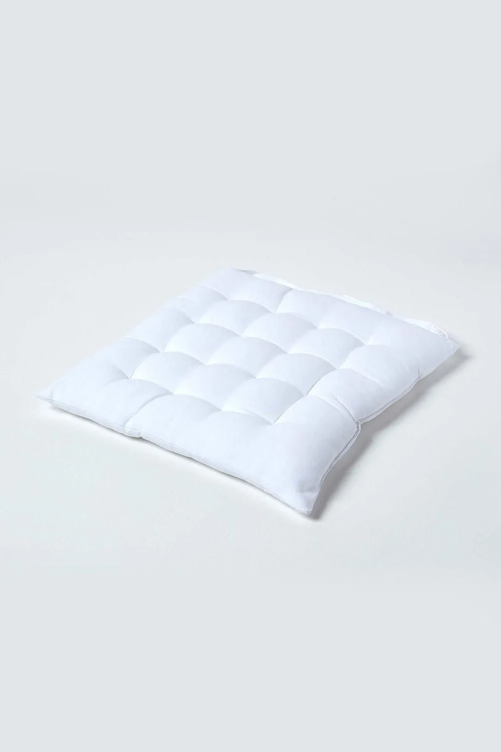 Homescapes Seat Pad Luxury 100% Cotton Indoor Outdoor Garden Cushion, Button Tie, 40cm in White 1