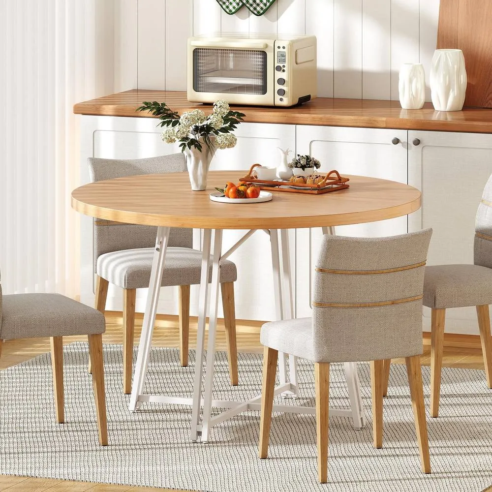 Costway 118CM Dining Table Round Kitchen Table Modern Diner Table in Natural 5
