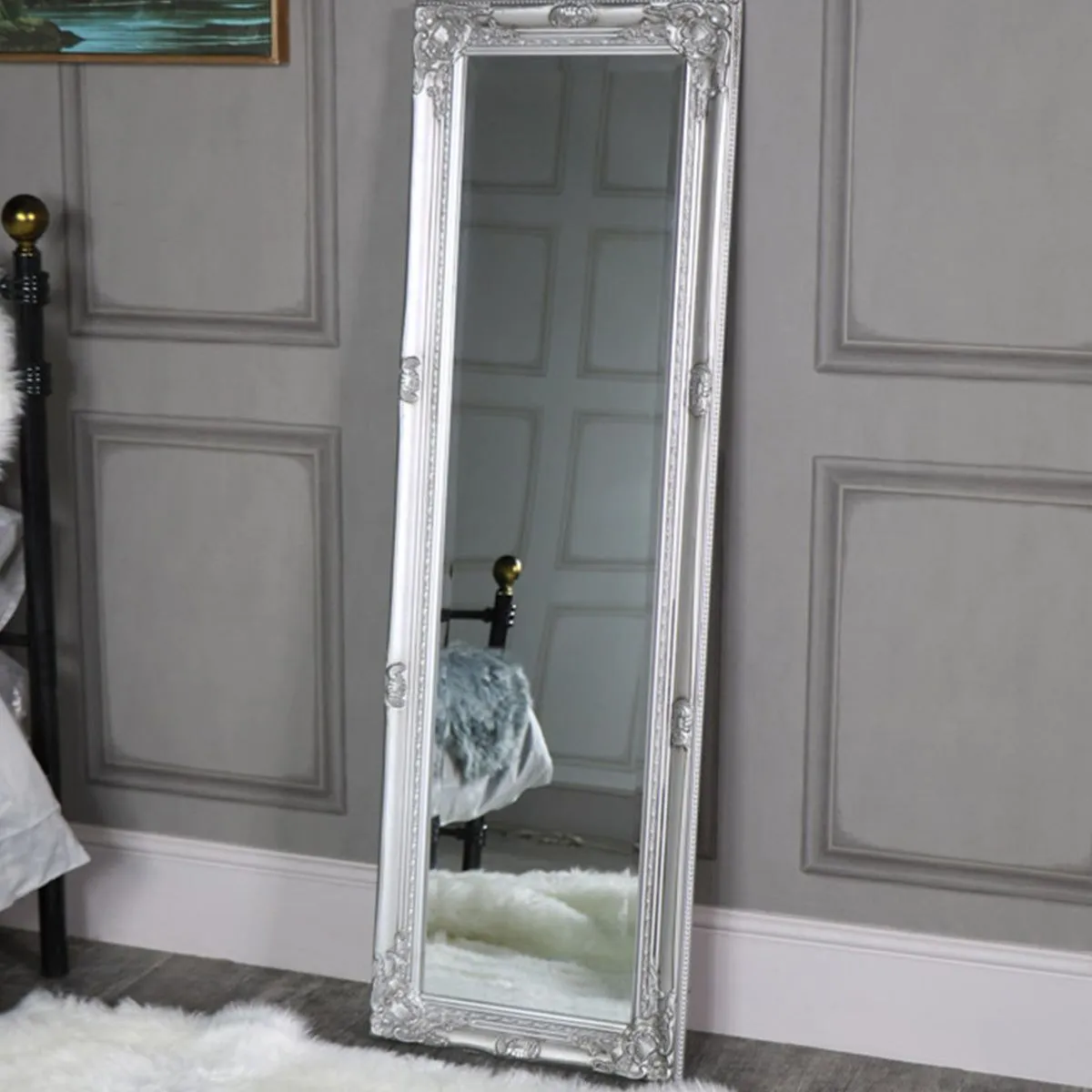 Melody Maison Tall Silver Wall / Leaner Mirror 47cm X 142cm in Metallic Silver 6