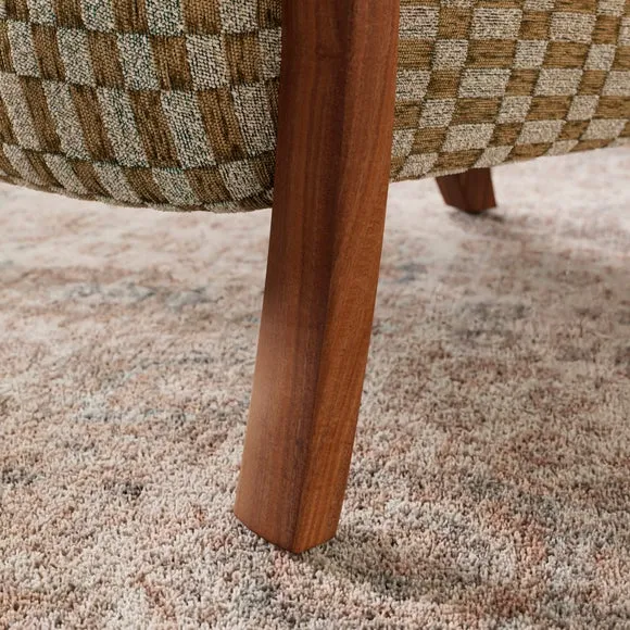 Clara Checkerboard Chenille Wooden Arm Accent Chair 5