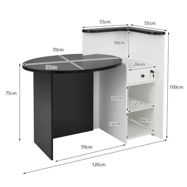 Costway Reception Desk with Lockable Drawer & Adjustable Shelf for Office in Black 2