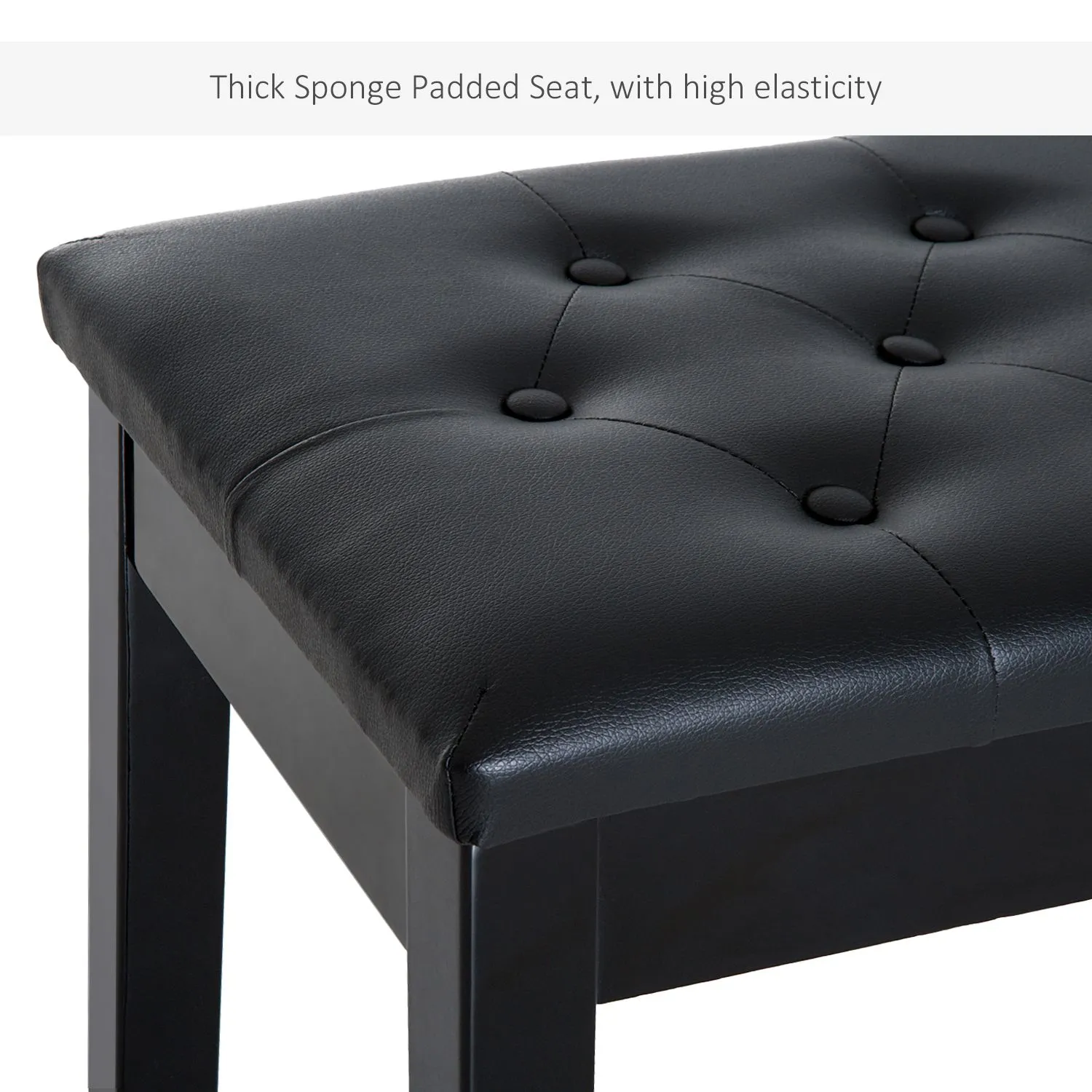 HOMCOM Classic Piano Bench Padded Seat Makeup Stool Solid Wood Wooden in Black 5