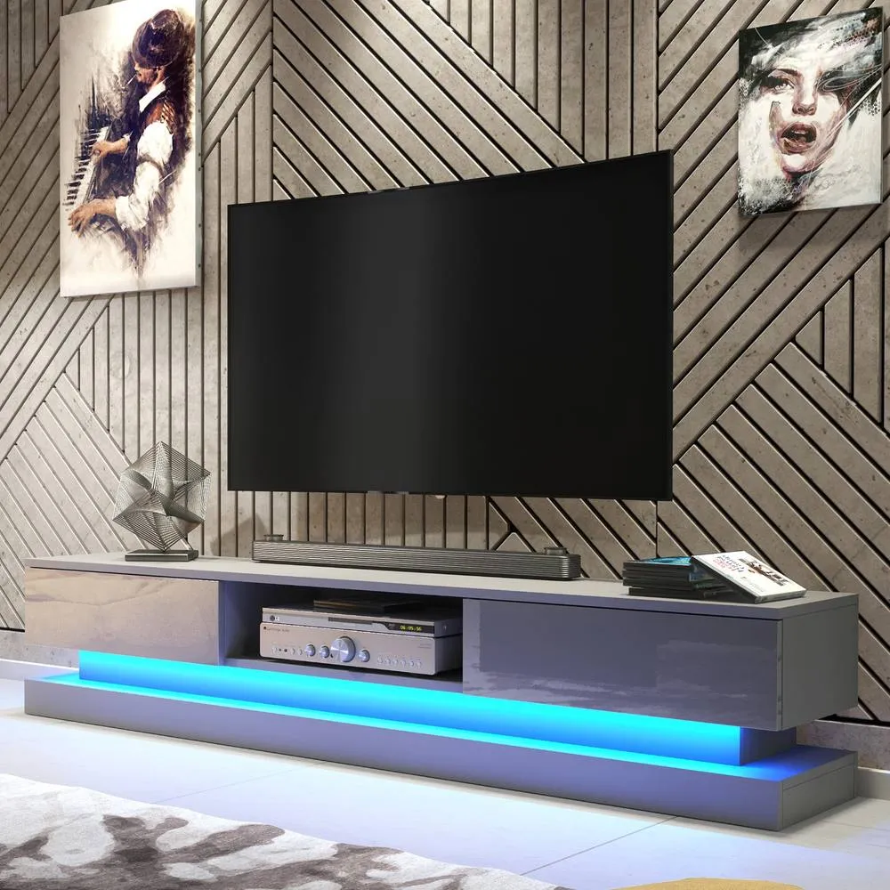 Creative Furniture Bloom TV Unit 180cm - Dark Grey with Gloss Doors & LED Lights 5
