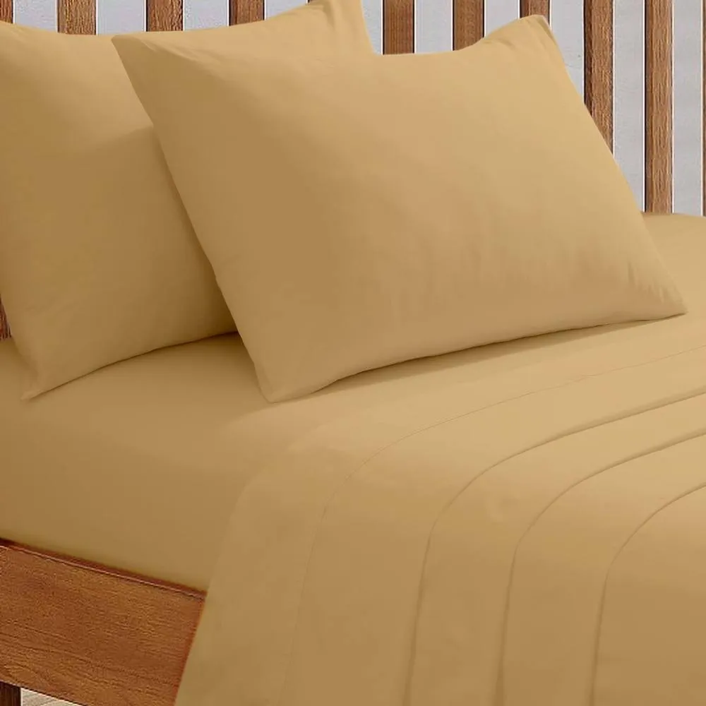 Smart Living Polycotton Bed Linen Luxury Fitted Bedsheet or Pillowcase Non Iron in Gold