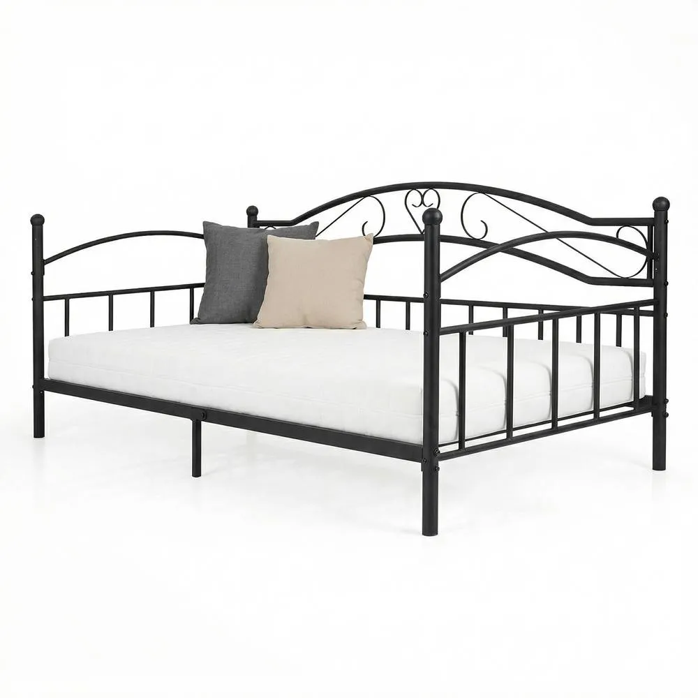 Costway Metal Daybed Frame Single Size Sofa Bed with Classic Headboard in Black