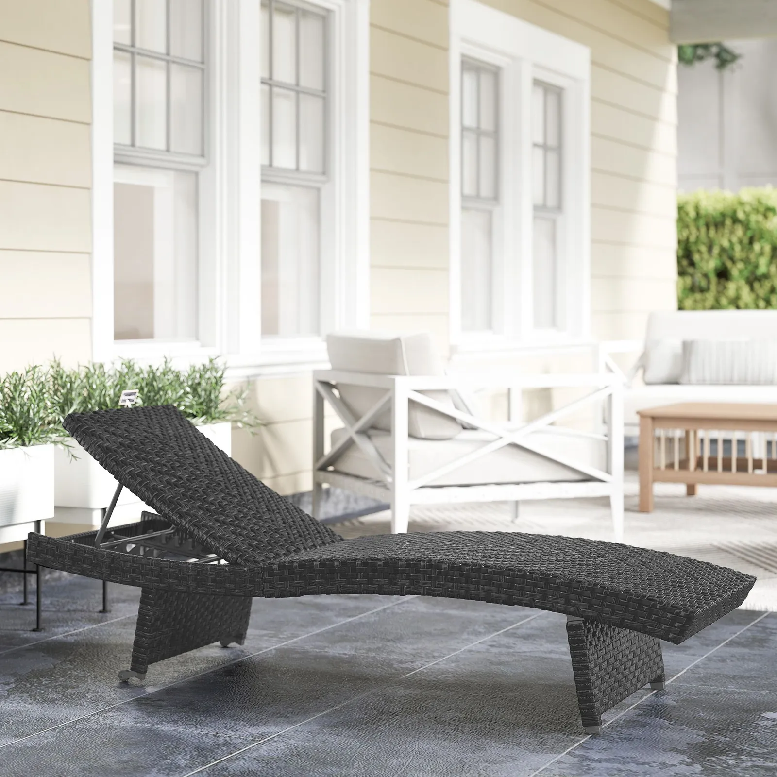 OUTSUNNY PE Rattan Sun Lounger with 4-Level Adjustable Backrest, Black