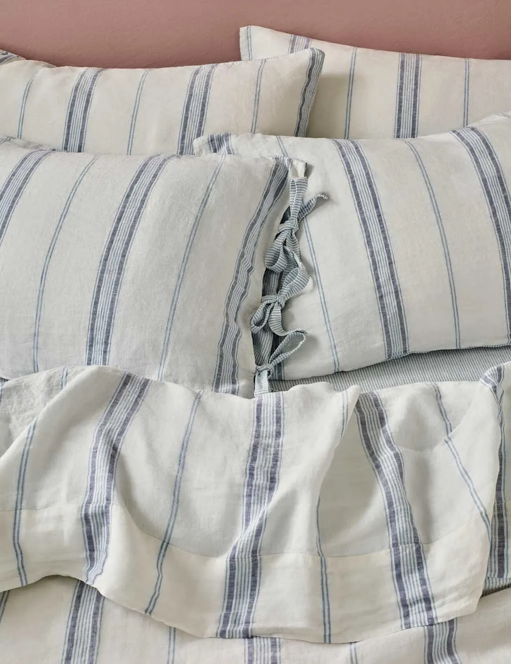 Piglet In Bed 2 Pack Pure Linen Farmhouse Pillowcases Blue Mix