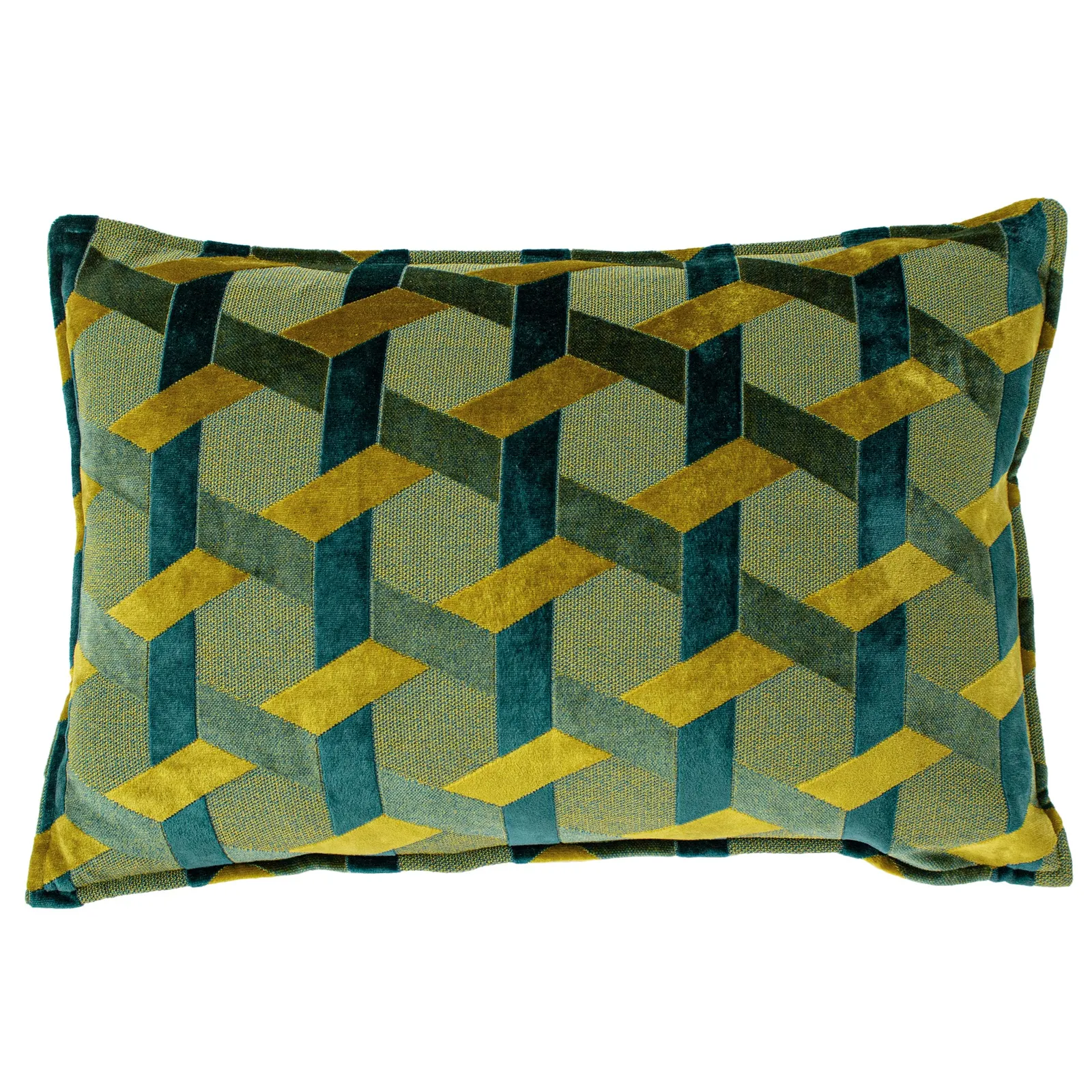 Paoletti Delano Geometric Velvet Cushion in Teal 2