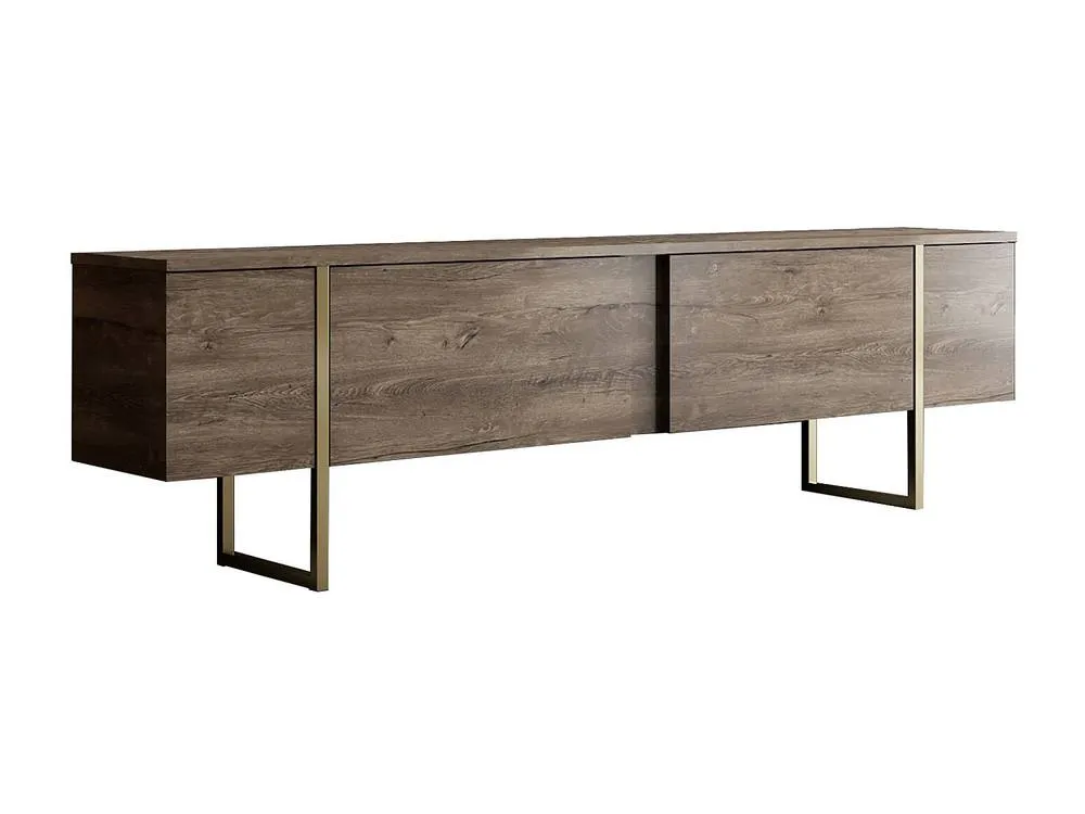 Vente-unique TV Unit With 2 Doors - Dark Natural & Gold - ZIRELDA in Walnut 4