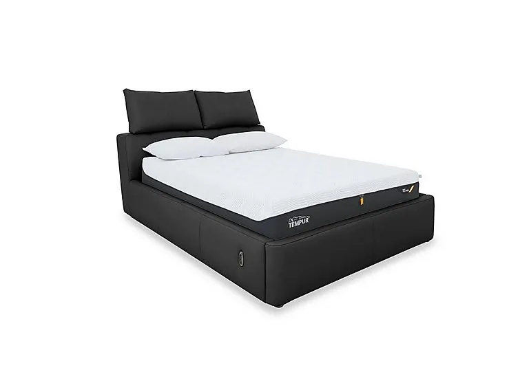 Tyrell Leather Electric Ottoman Bed Frame - King Size - Classic Black